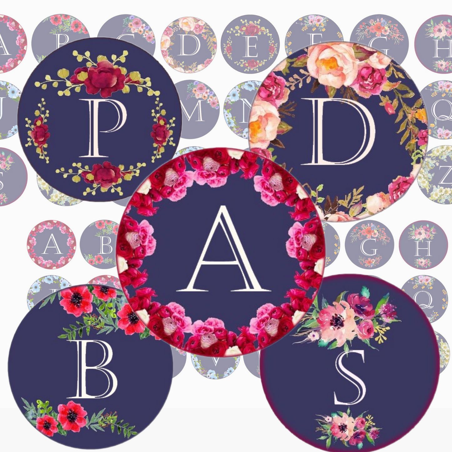 Initials - Blue Floral  Badge ID Reel